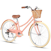 Glerc Missy Girls' 6-Speed Hybrid City Cruiser Bike with Wicker Basket