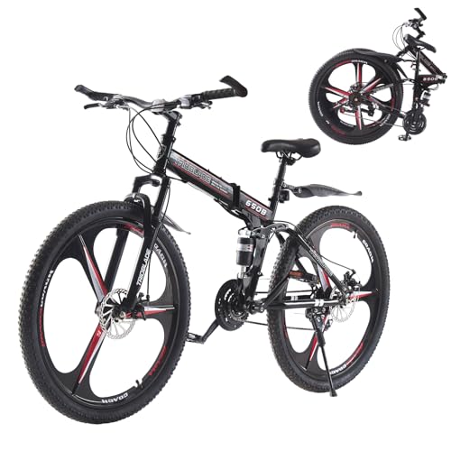 Adult Folding Mountain Bike: Dual Suspension, 3-Spoke Wheels, 21 Speed