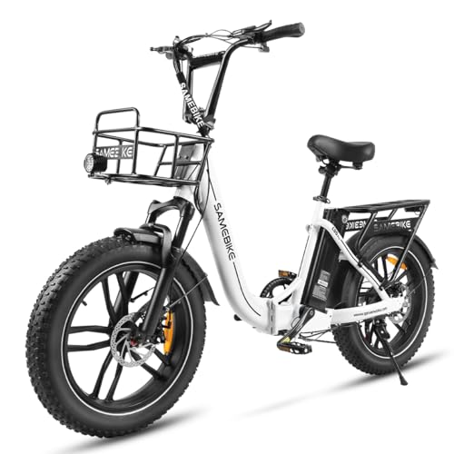 SAMEBIKE 20" Fat Tire Foldable Electric E-Bike, 7-Speed, Dual Suspension for Adults