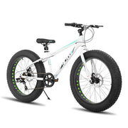 Hiland Fat Tire Mountain Bike, 7-Speed Dual Disc Brake, Youth Beach Snow Bike