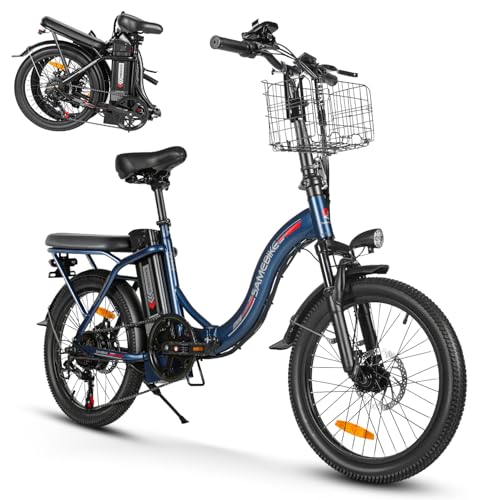 SAMEBIKE 20" Fat Tire Foldable Electric E-Bike, 7-Speed, Dual Suspension for Adults