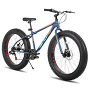 Hiland Fat Tire Mountain Bike, 7-Speed Dual Disc Brake, Youth Beach Snow Bike