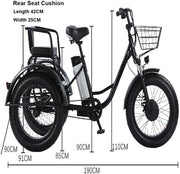 Foldable Electric Tricycle, 20-Inch Fat Tire, 500W Motor, Removable 48V Battery, Basket