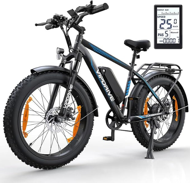 Vipdrive 48V 13Ah Electric Fat Tire E-Bike, 26x4, 7-Speed, Adults