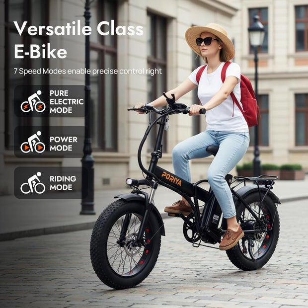 20-inch Fat Tire Folding Electric Sports Bike with Dual Suspension and 7-Speed