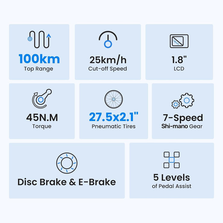 Touroll J1 ST 27.5" Electric Commuter & Trekking E-Bike, 62-Mile Range
