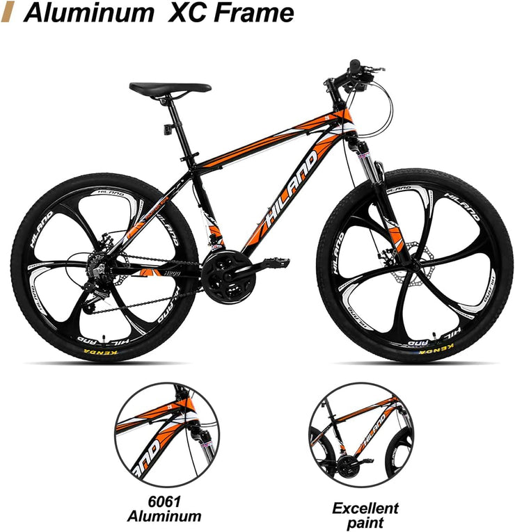 Hiland 26-inch Aluminum Frame Mountain Bike, 21 Speed, Dual Disc Brakes