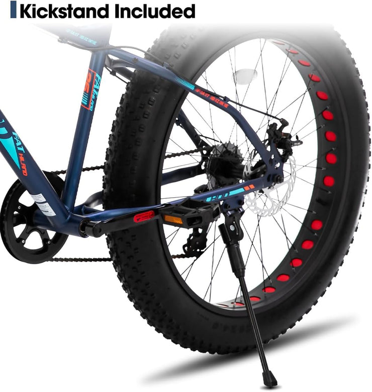 Hiland Fat Tire Mountain Bike, 7-Speed Dual Disc Brake, Youth Beach Snow Bike