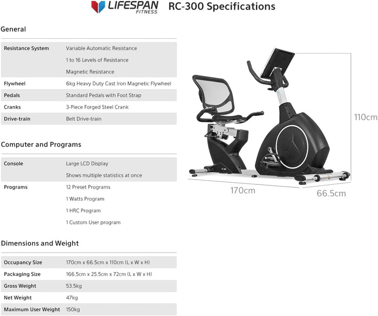 Lifespan Fitness RC-300 Recumbent Bike: Ergonomic, Magnetic, Adjustable, Quiet Home Cardio
