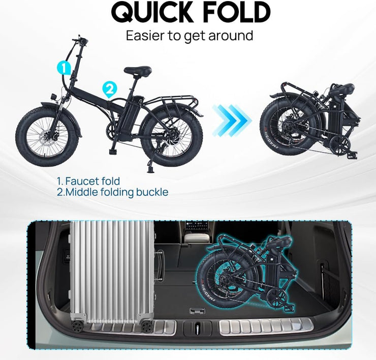 20-inch Fat Tire Folding Electric Sports Bike with Dual Suspension and 7-Speed