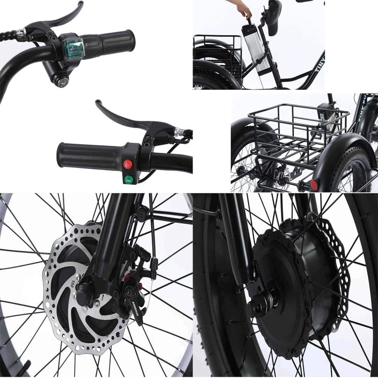 Foldable Electric Tricycle, 20-Inch Fat Tire, 500W Motor, Removable 48V Battery, Basket