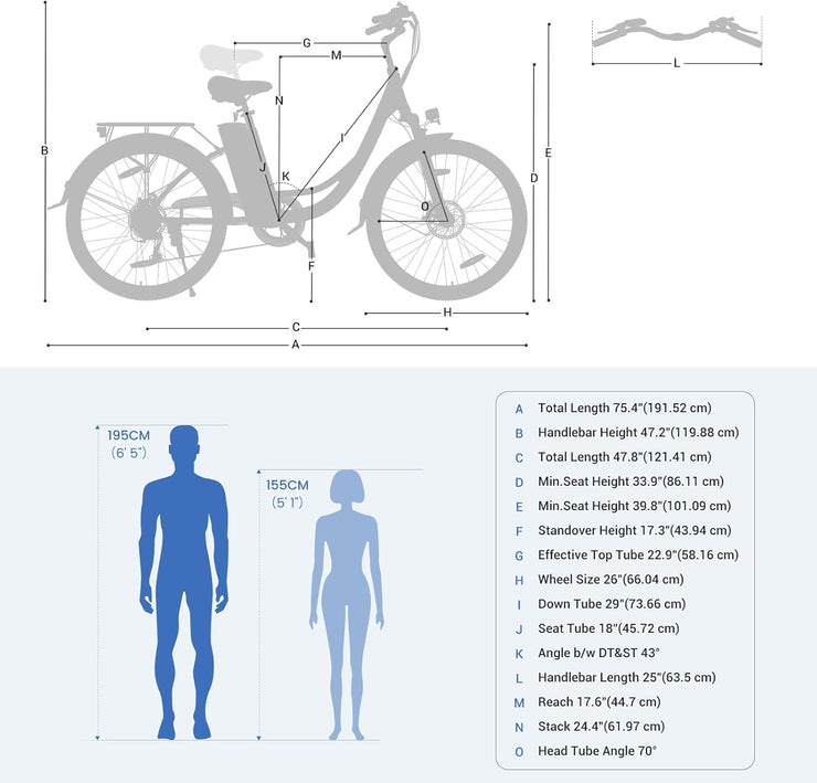 Touroll B1 26" Electric City Bike, 7-Speed, Removable 15.6Ah Battery