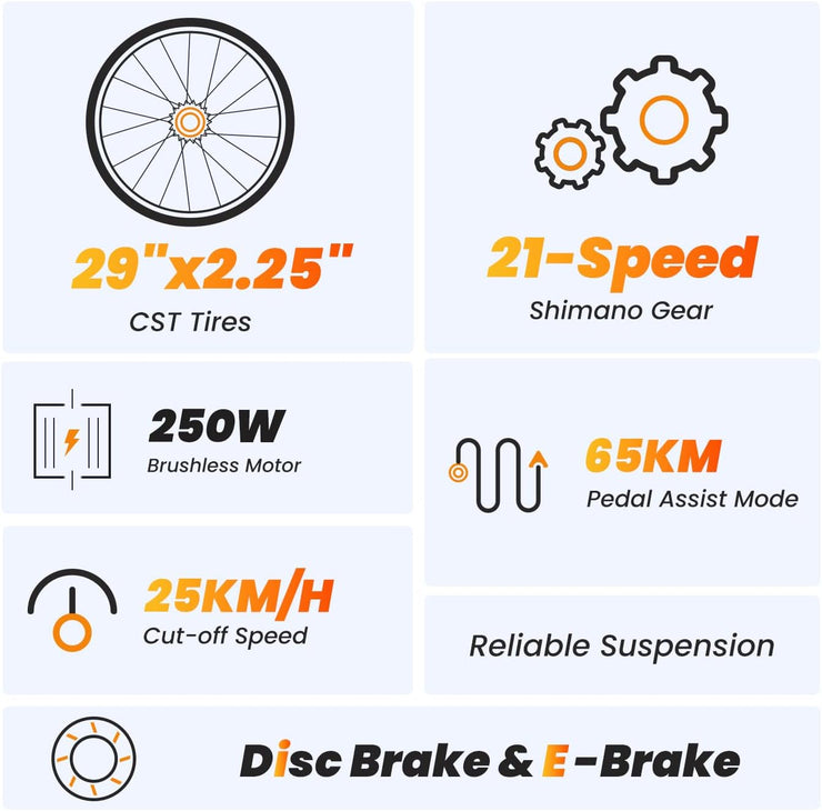 Touroll U1 Electric Mountain Bike: Powerful 13Ah Battery, 21-Speed, Dual Disc Brakes
