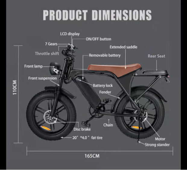20-inch Electric Fat Tire Bike, 48V 15Ah, 7-Speed, Full Suspension E-Bike