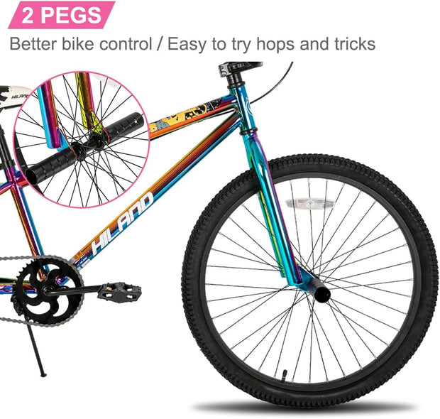 Hiland Freestyle BMX Bike: Durable Steel Frame, 2 Pegs, Beginner to Advanced