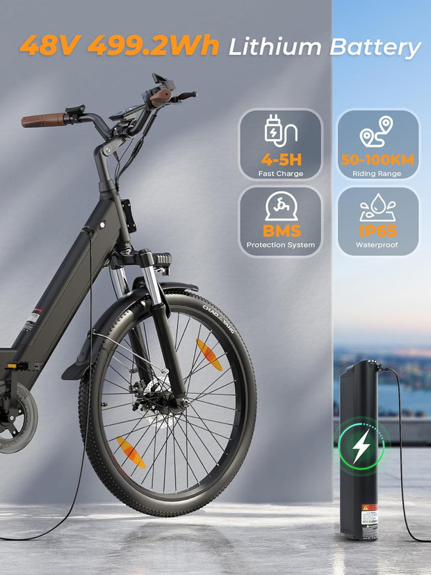 AOIHO 26" Electric City Commuter Bike, 48V Battery, 250W, 7-Speed