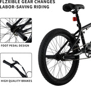 20-inch Freestyle BMX Bike for Kids, 6-13 Years, 360 Handlebar, 4 Pegs, Black