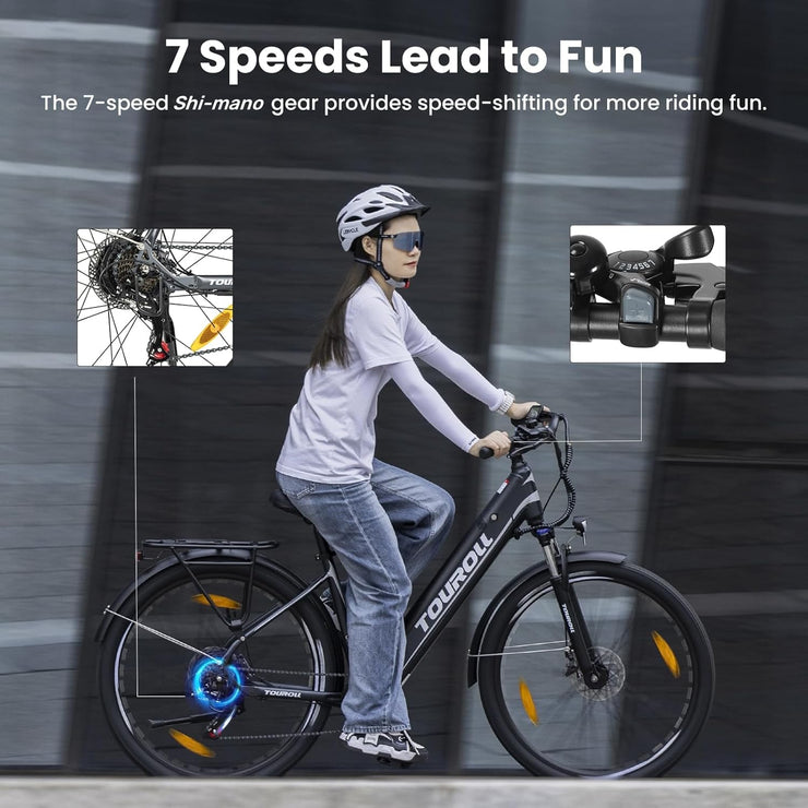 Touroll J1 ST 27.5" Electric Commuter & Trekking E-Bike, 62-Mile Range