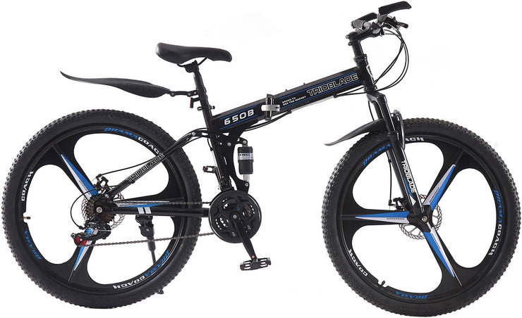 Adult Folding Mountain Bike: Dual Suspension, 3-Spoke Wheels, 21 Speed