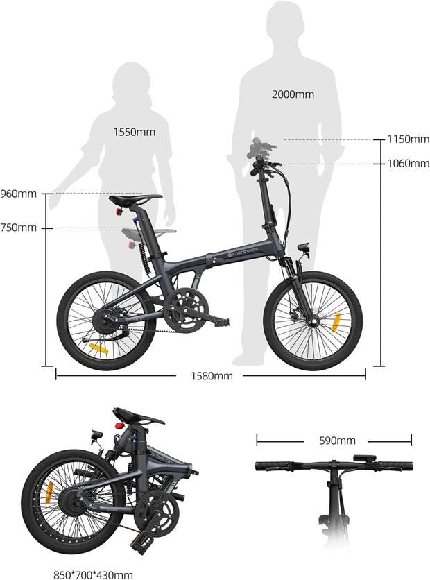 ADO Air20Pro 20-inch Folding Electric Bike for Adults, Bafang Motor, Belt Drive, Hydraulic Disc Brakes
