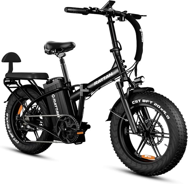 Rattan Ultra Folding Electric Bike: Long Range, 2-Seater, Fat Tires