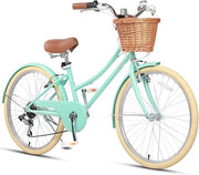 Glerc Missy Girls' 6-Speed Hybrid City Cruiser Bike with Wicker Basket