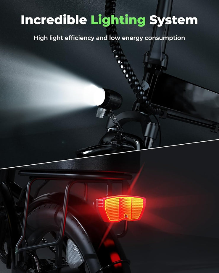 Finbike U3 16-inch Portable Electric Folding Bike, Fast Charge, 3 Modes, Shock Absorber