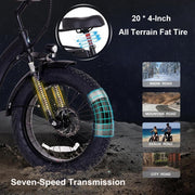 Foldable Electric Tricycle, 20-Inch Fat Tire, 500W Motor, Removable 48V Battery, Basket