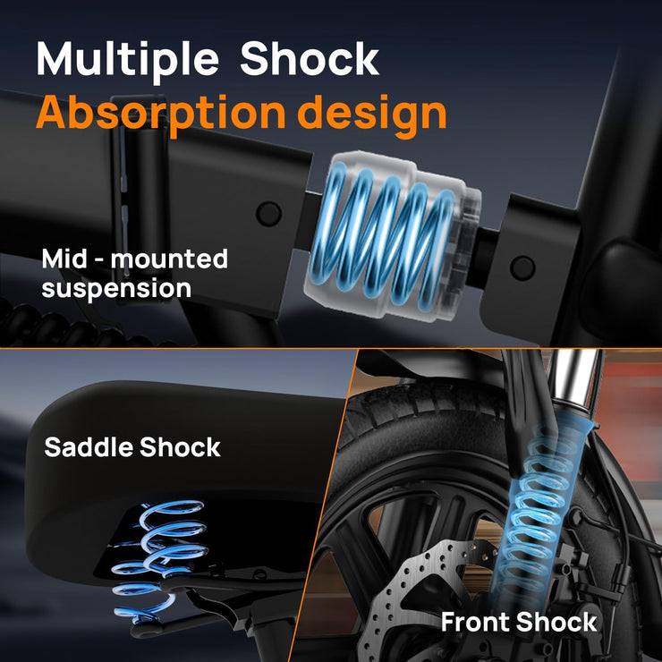 URLIFE 14-inch Portable Folding E-Bike: 48V 7.5Ah Battery, 250W Motor