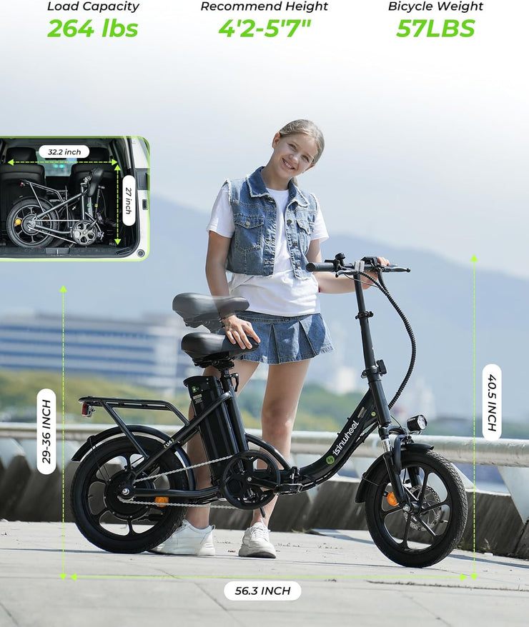 Finbike U4 16" Portable Folding E-Bike: Removable Battery, 3 Modes, Smooth Ride