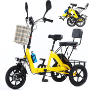 HpLNDas Folding Electric Adult Tricycle, 14-inch Wheels, Passenger Seat & Basket, 48V