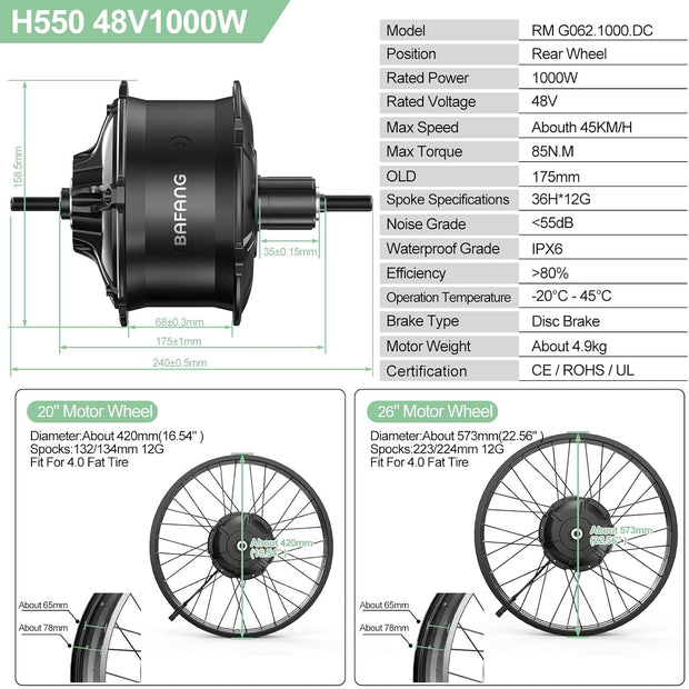 Powerful BAFANG G062 48V 1000W Fat Bike Electric Conversion Kit
