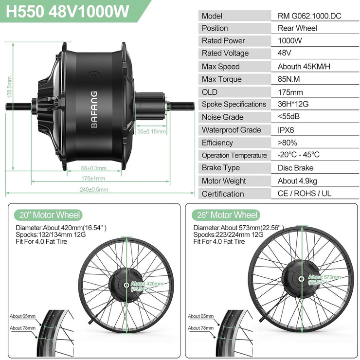 Powerful BAFANG G062 48V 1000W Fat Bike Electric Conversion Kit