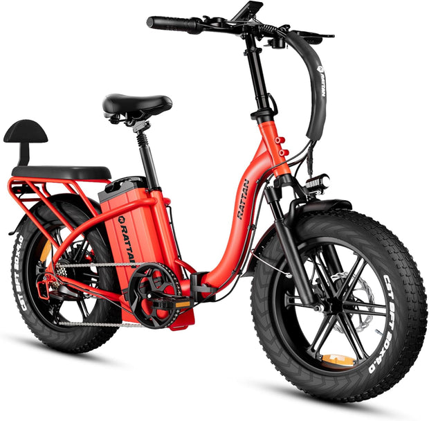 Rattan Ultra Folding E-Bike: 120-Mile Range, Dual Seat, Fat Tires, Hydraulic Brakes
