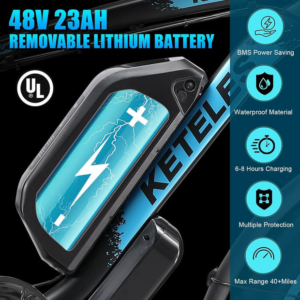 All-Terrain Electric Fat Tire Mountain Bike, 26-inch Wheels, 70+ Miles Range