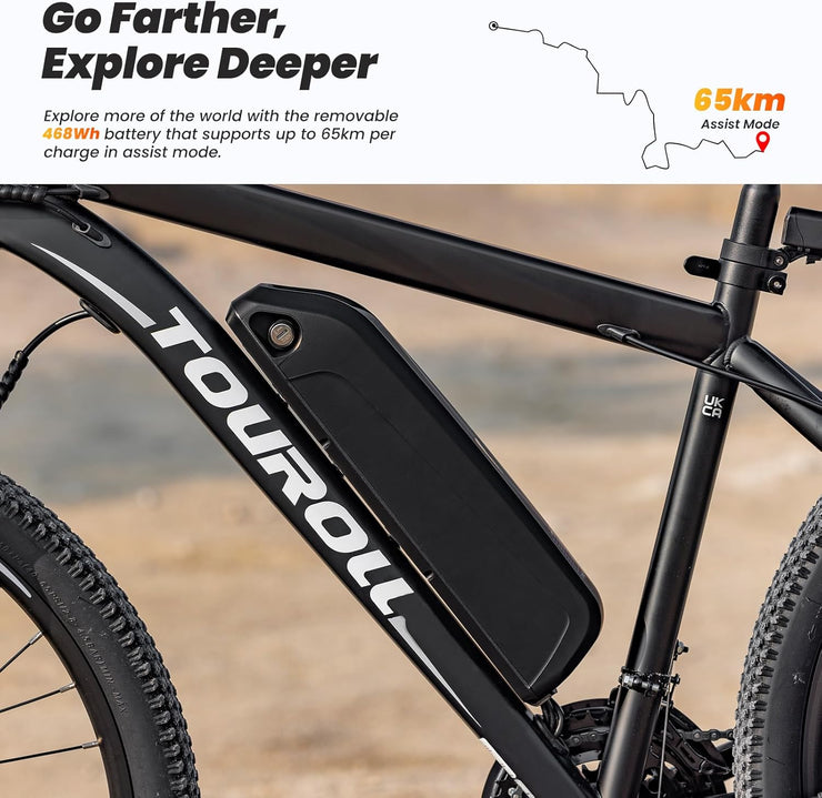 Touroll U1 Electric Mountain Bike: Powerful 13Ah Battery, 21-Speed, Dual Disc Brakes