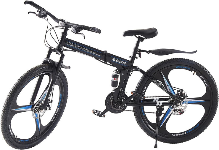 Adult Folding Mountain Bike: Dual Suspension, 3-Spoke Wheels, 21 Speed