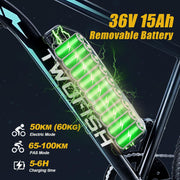 TWOFISH 26-inch Electric Mountain Bike for Adults, 36V 15Ah Battery, 7-Speed