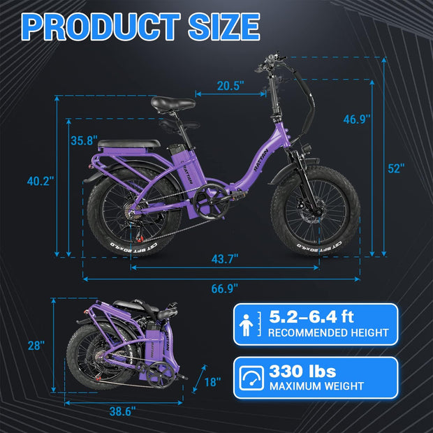 Rattan Ultra Folding E-Bike: 120-Mile Range, Dual Seat, Fat Tires, Hydraulic Brakes