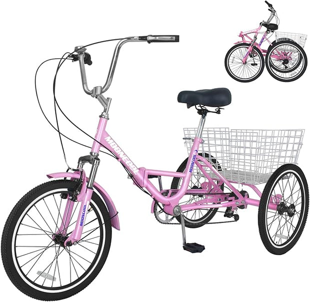 ARHAR Adult Folding Tricycle Cruiser Bike, 7-Speed 3-Wheel with Basket