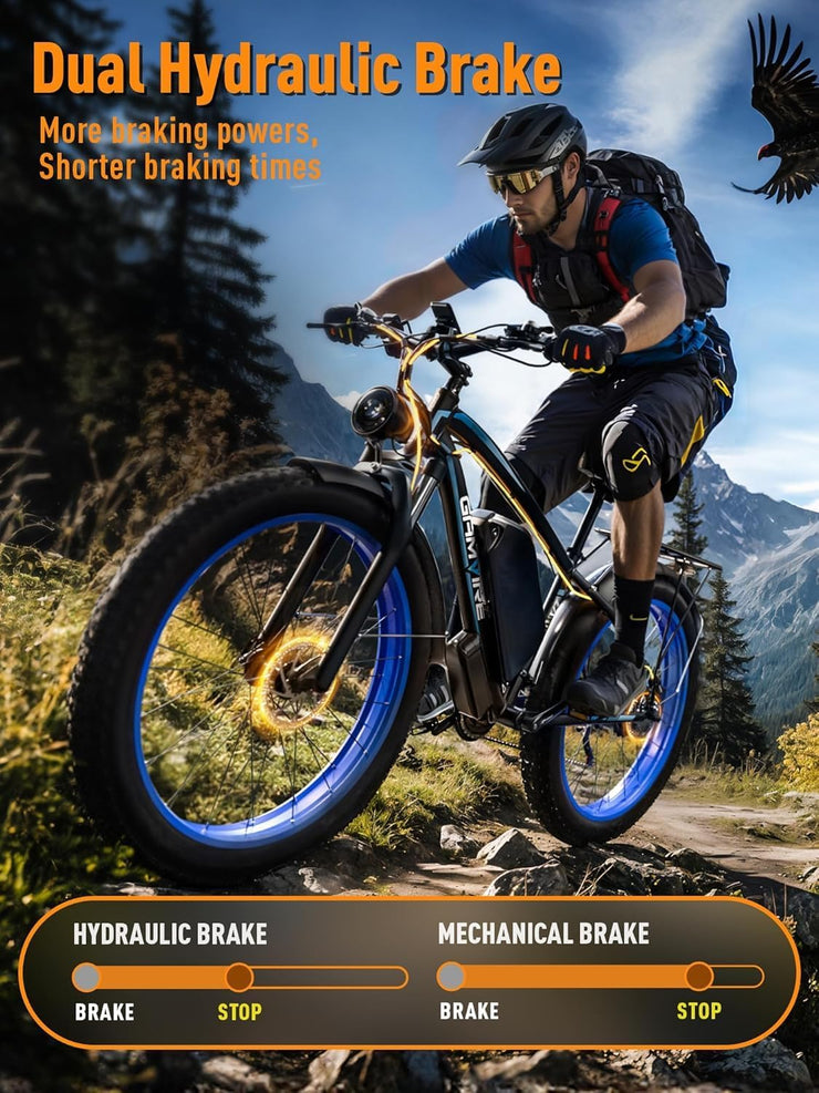 V7 Electric Fat Tire Mountain Ebike: 52V Battery, 21-Speed, Dual Hydraulic Brakes