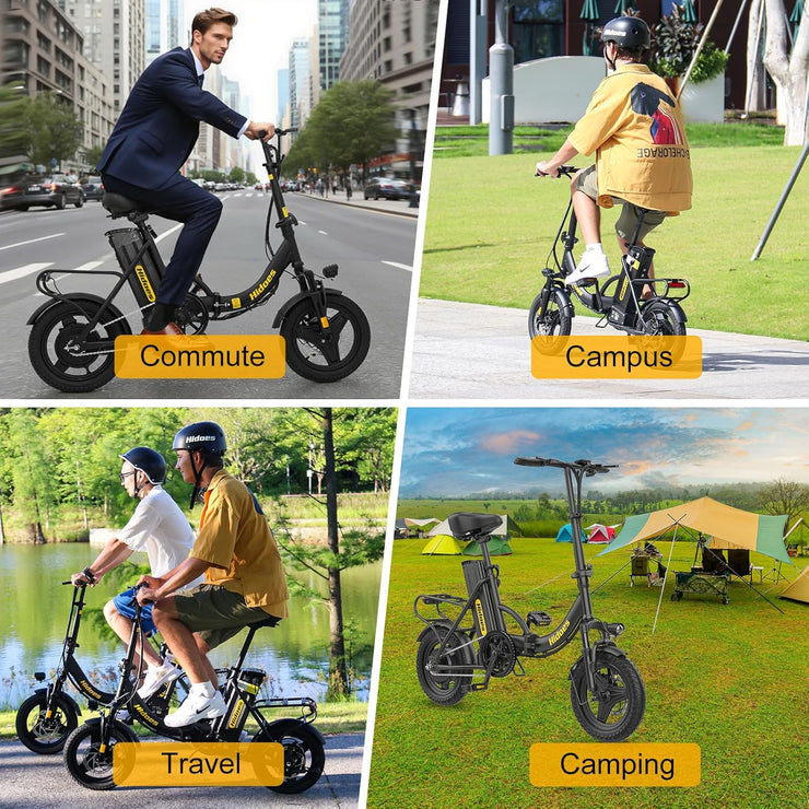Hidoes C5 Portable Folding Electric Bike, 14-inch Wheels, Long Range Battery