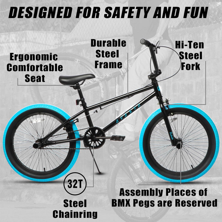 AVASTA Durable Hi-Ten Steel Freestyle BMX Bike for Kids & Beginners, 18/20-inch Wheels