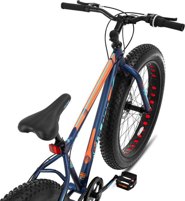 Hiland Fat Tire Mountain Bike, 7-Speed Dual Disc Brake, Youth Beach Snow Bike
