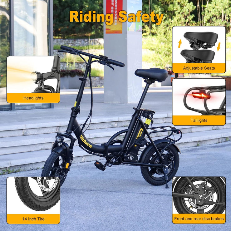 Hidoes C5 Portable Folding Electric Bike, 14-inch Wheels, Long Range Battery