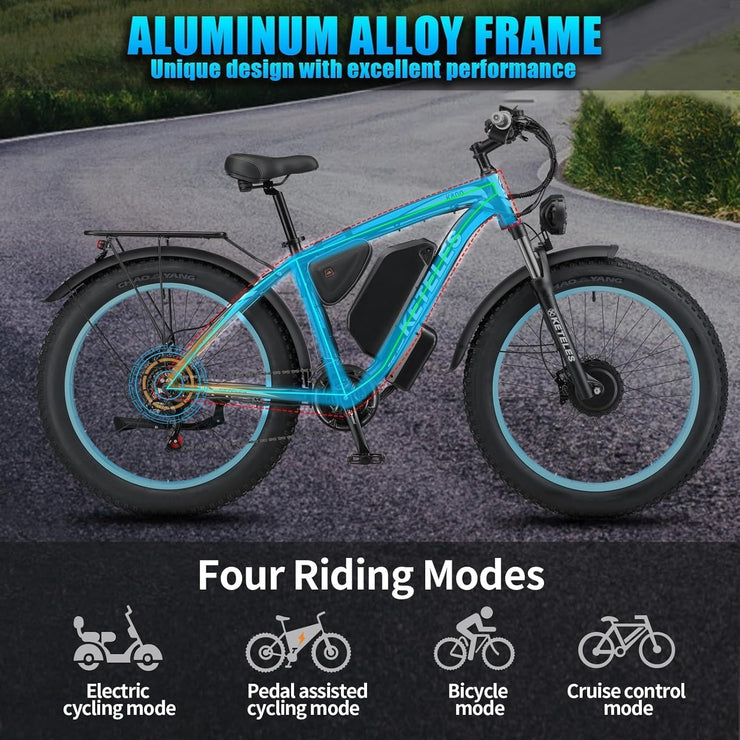 All-Terrain Electric Fat Tire Mountain Bike, 26-inch Wheels, 70+ Miles Range