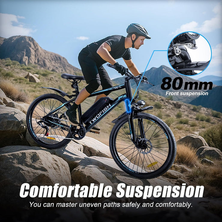 TWOFISH 26-inch Electric Mountain Bike for Adults, 36V 15Ah Battery, 7-Speed