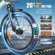 TWOFISH Folding Electric Bike: Adults, 36V Battery, 20-inch Fat Tires, Dual Seat