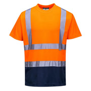 S378 Men'S Hi Vis T Shirt Two-Tone Reflective Safety Workwear T-Shirt Orange/Navy, X-Large