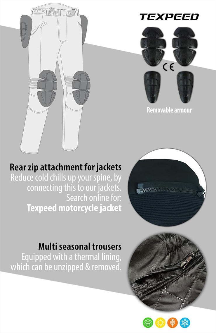 Motorcycle Biker Trousers Mens Motorbike Waterproof Textile Cordura Pants with Protective CE Armour (EN 1621-1) Yellow Hi Vis - 32W / 30L